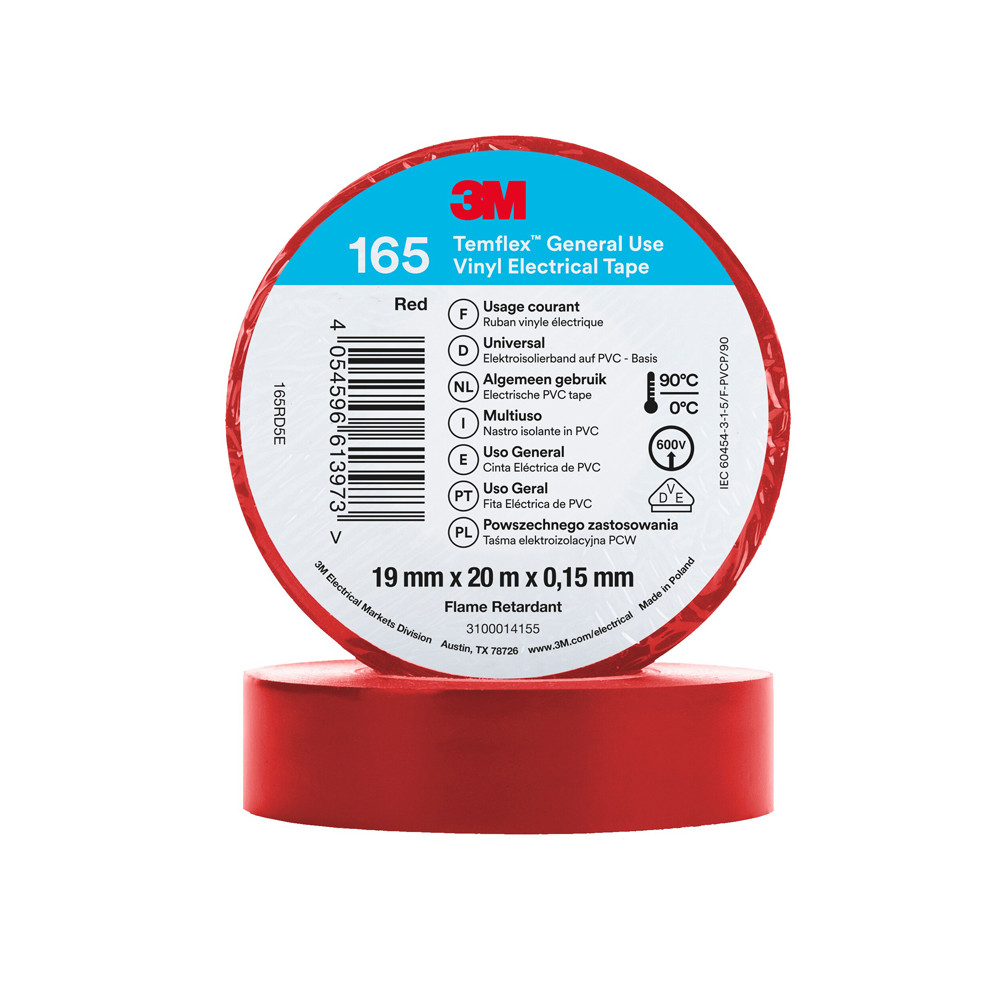 Izoliacinė juosta Temflex™ 165 19mmx0.15mmx20m, raudona, 3M