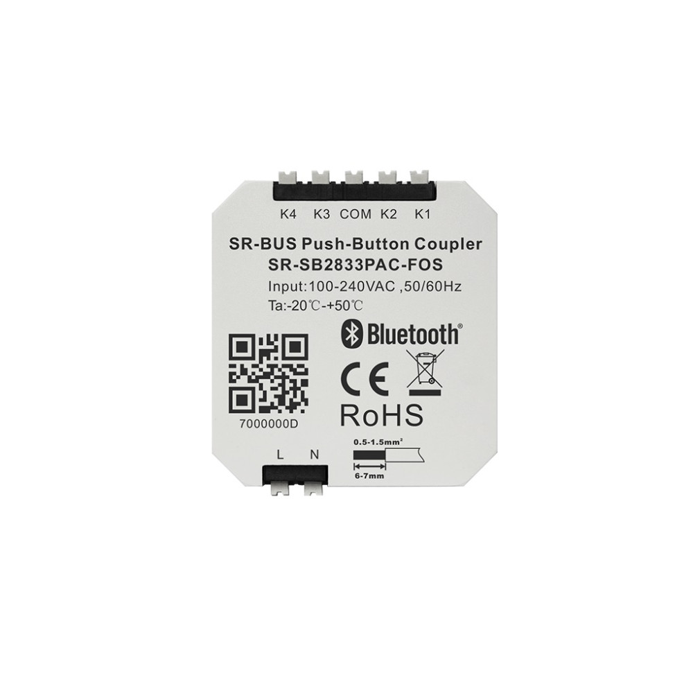 Vienos spalvos bevielis SR-BUS valdiklis skirtas nefiksuotiems PUSH jungikliams, 230Vac