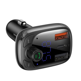 Automobilinis FM moduliatorius, įkroviklis su Bluetooth 12-24V 2xUSB + USB-C, juodas