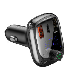 Automobilinis FM moduliatorius, įkroviklis su Bluetooth 12-24V 2xUSB + USB-C, juodas