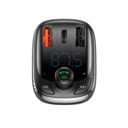 Automobilinis FM moduliatorius, įkroviklis su Bluetooth 12-24V 2xUSB + USB-C, juodas
