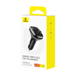 Automobilinis FM moduliatorius, įkroviklis su Bluetooth 12-24V 2xUSB + USB-C, juodas