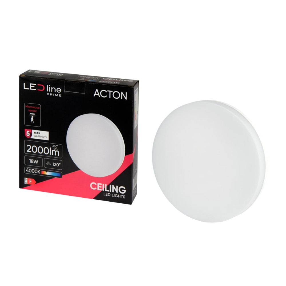 LED šviestuvas, paviršinis, ACTON 18W 2000lm 4000K IP54 apvalus su judesio jutikliu
