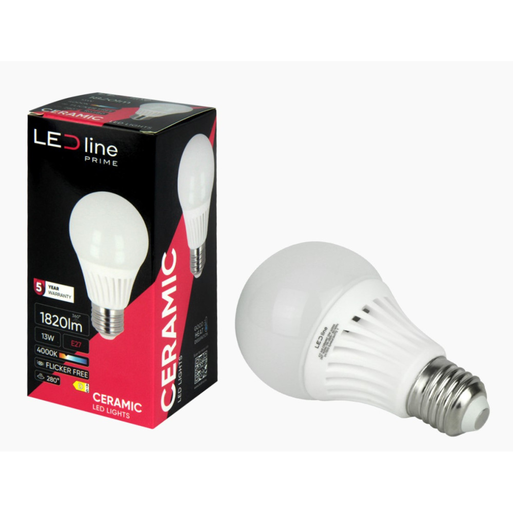 Lemputė LED E27 230V 13W A65 1820lm 140lm/ W 4000K, CERAMIC, LED line PRIME