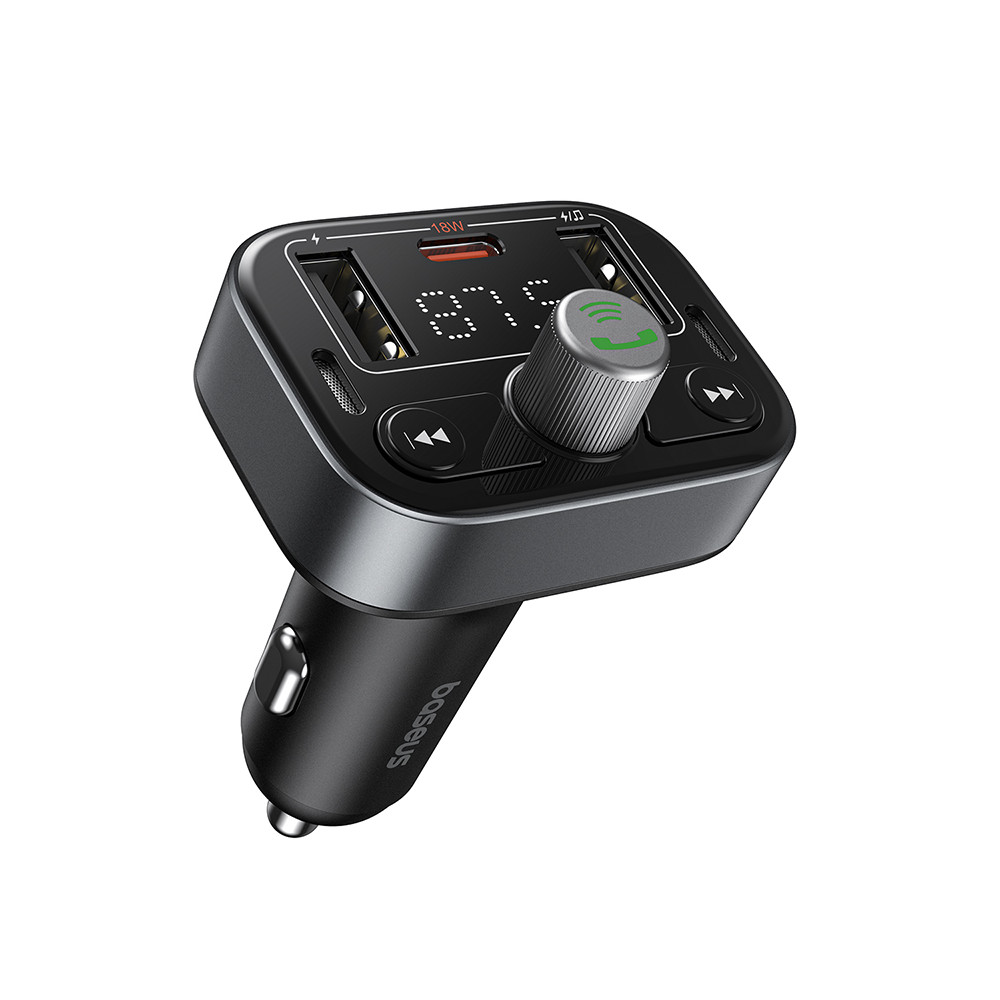 Automobilinis FM moduliatorius, įkroviklis su Bluetooth 5.3 2xUSB + USB-C, juodas