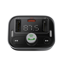 Automobilinis FM moduliatorius, įkroviklis su Bluetooth 5.3 2xUSB + USB-C, juodas