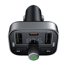 Automobilinis FM moduliatorius, įkroviklis su Bluetooth 5.3 2xUSB + USB-C, juodas