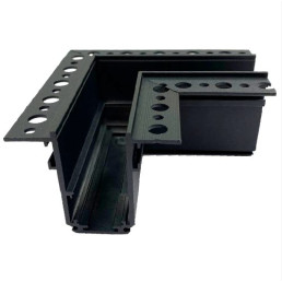 Magnetinio bėgelio kampinė jungtis, įleidžiama, priglaistoma L formos