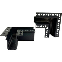 Magnetinio bėgelio kampinė jungtis, įleidžiama, priglaistoma L formos