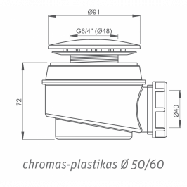 Dušo padėklo sifonas A47 Ø 50/60 chromas/plastikas