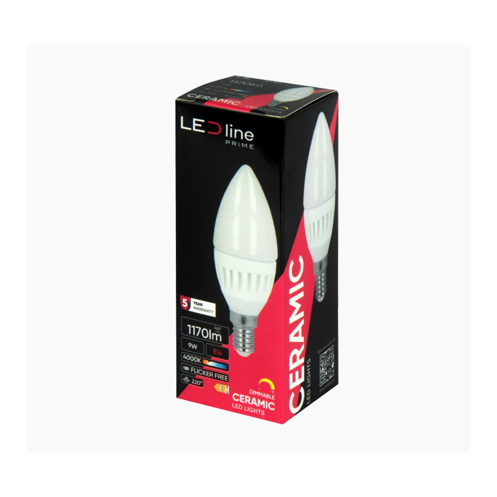 Lemputė LED E14 230V 9W 1170lm žvakės formos, šiltai balta 2700K, pritemdoma, LED line PRIME