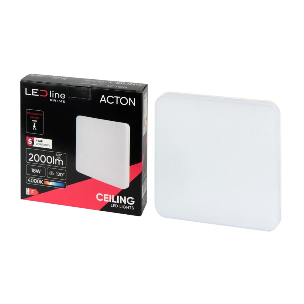 LED šviestuvas, paviršinis, ACTON 18W 2000lm 4000K IP54 kvadratinis su judesio jutikliu