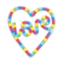 LED NEON dekoracija LOVE širdyje, RGB skaitmeninė - dinaminė spalva, su pulteliu