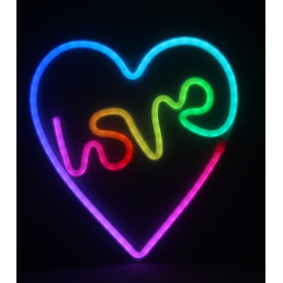 LED NEON dekoracija LOVE širdyje, RGB skaitmeninė - dinaminė spalva, su pulteliu