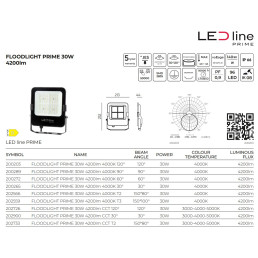 Lauko šviestuvas PRIME CCT, 230Vac, 30W, 4200lm, 140lm/ W, 3000K 4000K 5000K, IP66, 120°