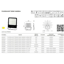 Lauko šviestuvas PRIME CCT, 230Vac, 100W, 14 000lm, 140lm/ W, 3000K 4000K 5000K, IP66, 120°