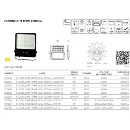 Lauko šviestuvas PRIME, 230Vac, 150W, 21 000lm, 140lm/ W, CCT 3000K 4000K 5000K, IP66, 120°