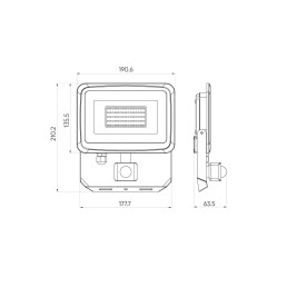 Lauko šviestuvas su judesio davikliu LED 50W neutraliai balta 230Vac, 5000lm, IP65, juodas, PHOTON, LED LINE