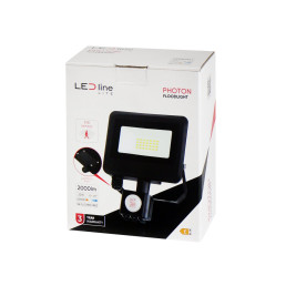 Lauko šviestuvas su judesio davikliu LED 20W neutraliai balta 230Vac, 2000lm, IP65, juodas, PHOTON, LED LINE