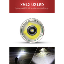 Žibintuvėlis M6-S, 3000lm, 36W, įkraunamas USB C, 4x 18650 10400mAh, IP44