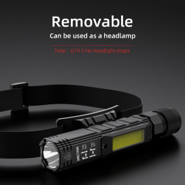 Žibintuvėlis G19, daugiafunkcinis, su magnetu, SMD + COB + Raudona, 200lm, 5+2W, įkraunamas