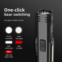 Žibintuvėlis G19, daugiafunkcinis, su magnetu, SMD + COB + Raudona, 200lm, 5+2W, įkraunamas