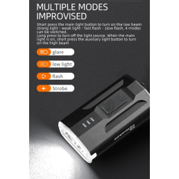 Dviračio žibintuvėlis BL22, 450lm, 3W, įkraunamas USB, 1800mAh, IP54