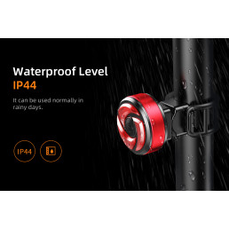Dviračio signalinis žibintuvėlis, 3W, IP54, 330mAh, įkraunamas micro USB, su stabdymo sensorium