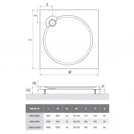 Dušo padėklas MacaoM 900x900mm baltas