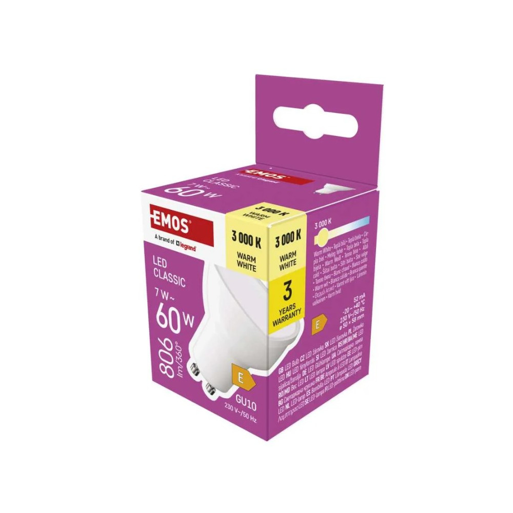 LED lemputė GU10 230V MR16 7W 806lm, šiltai balta, 3000K, 100°