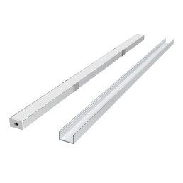 LED profilio komplektas, 2m, paviršinis, anoduotas, su baltu dangteliu, laikikliais ir aklėmis