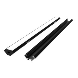 LED profilio komplektas, 2m, kampinis, juodas, su baltu dangteliu, laikikliais ir aklėmis