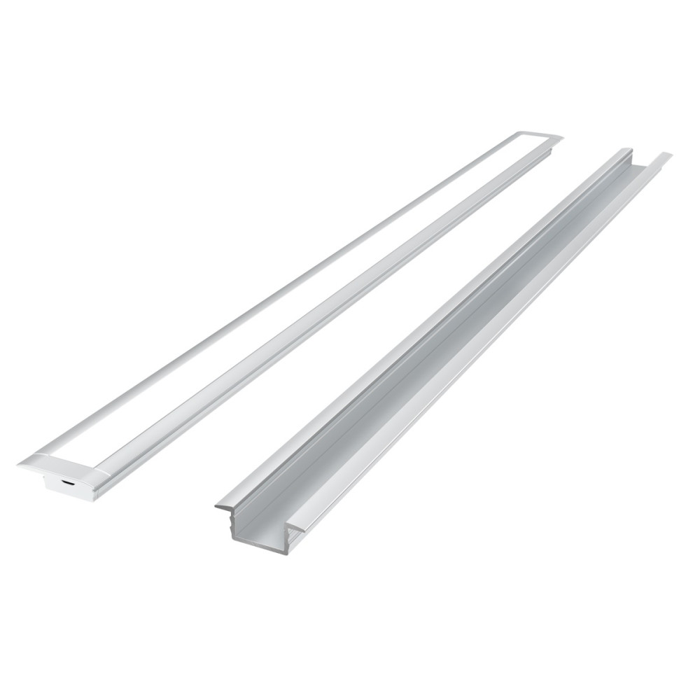 LED profilio komplektas, 2m, įleidžiamas, anoduotas, su baltu dangteliu ir aklėmis