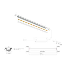 LED profilio komplektas, 2m, įleidžiamas, juodas, su baltu dangteliu ir aklėmis