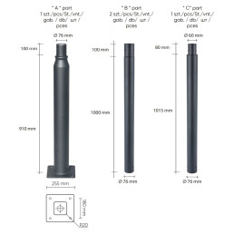 Apšvietimo stulpo komplektas, surenkamas, 4m, juodas