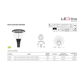 Parko šviestuvas NOLINA, 230Vac, 60W, 9000lm, juodas