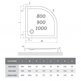 Dušo padėklas FLAT ROUND 900x900 mm R550 baltas