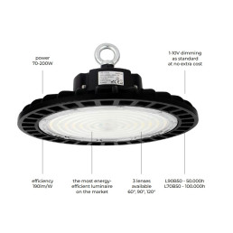 Sandėlio šviestuvas PHANTOM, 230Vac, 70W 13 300lm, 190lm/ W, 120°, 1-10V pritemdomas