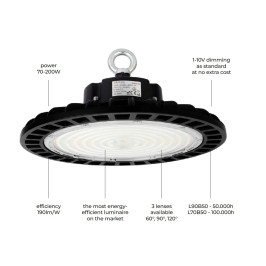 Sandėlio šviestuvas PHANTOM, 230Vac, 70W 13 300lm, 190lm/ W, 120°, 1-10V pritemdomas