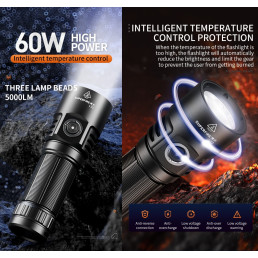 Žibintuvėlis L22, 5000lm, 60W, įkraunamas USB C 1x 26650 5000mAh, 190g