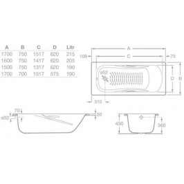 PRINCESS-N Plieninė vonia 170 × 70 cm su chrom. rank. (7.5268.0.431.0) antislip