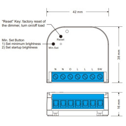 Apšvietimo valdiklis MICRO, ZigBee 3.0 MQTT, 100-240Vac 200W TRIAC PUSH-DIM
