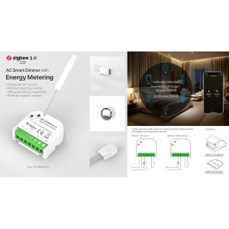 Apšvietimo valdiklis MICRO, ZigBee 3.0 MQTT, 100-240Vac 200W TRIAC PUSH-DIM