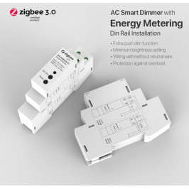 Apšvietimo valdiklis DIN, ZigBee 3.0 MQTT, 100-240Vac 200W TRIAC PUSH-DIM
