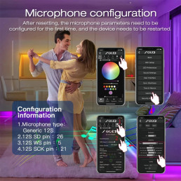 Skaitmeninių LED juostų valdiklis, 12-24Vdc, 3A, 800pix, su mikrofonu, WLED ESP32 Wi-Fi