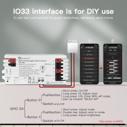 Skaitmeninių LED juostų valdiklis, 5-24Vdc, 15A, 800pix, su mikrofonu, WLED ESP32 Wi-Fi