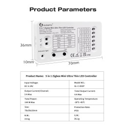 LED valdiklis SLIM, ZigBee +RF, 5-24V 6A/ CH , RGB, RGBW, RGB+CCT, CCT, DIM