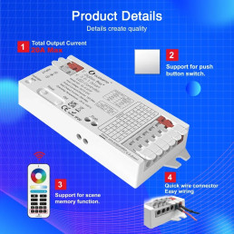 LED valdiklis ZigBee PRO+ RF, 12-24Vdc, 15A/ CH, 20A MAX, RGB, RGBW, RGB+CCT, CCT, DIM, PUSH-DIM