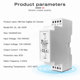 Šviesos valdiklis TRIAC, DIN bėgeliui, 230Vac, 200W, ZigBee, MQTT
