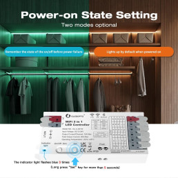 LED valdiklis Wi-Fi + RF, 12-24Vdc, 15A/ CH, 20A MAX, RGB, RGBW, RGB+CCT, CCT, DIM, PUSH-DIM